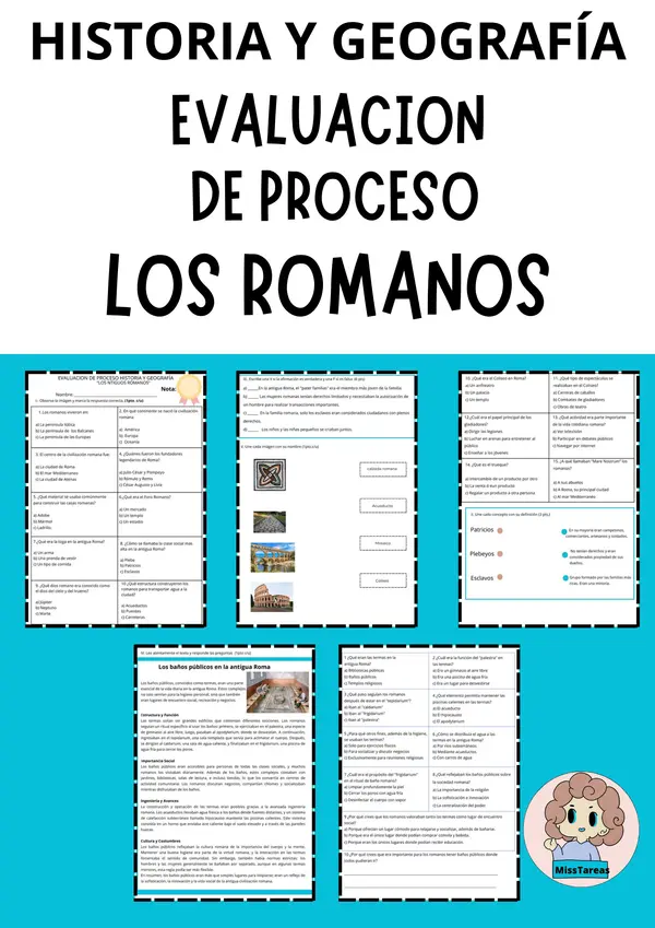 Evaluación de Historia: Los Romanos - Vida Cotidiana y Legado