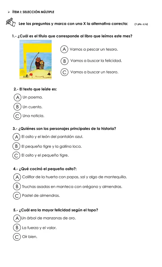 Evaluación "Vamos a buscar un tesoro"