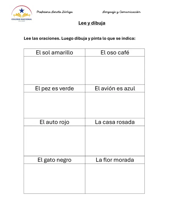 Lee oraciones y dibuja