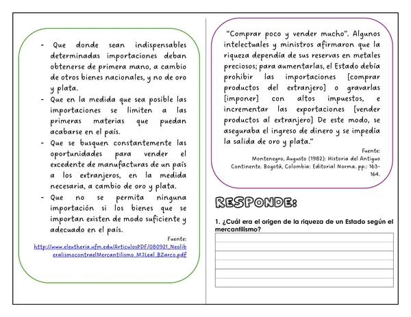 Guía de trabajo - El Mercantalismo
