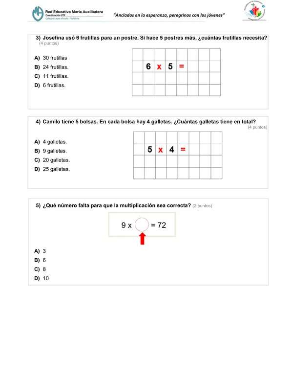 Prueba "multiplicaciones" 4° básico