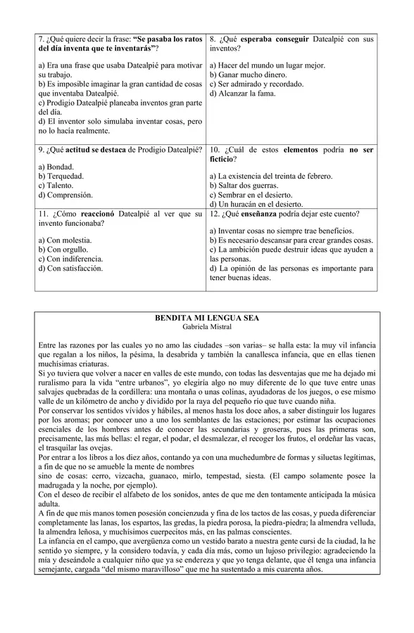 5to - Prueba de Comprensión lectora