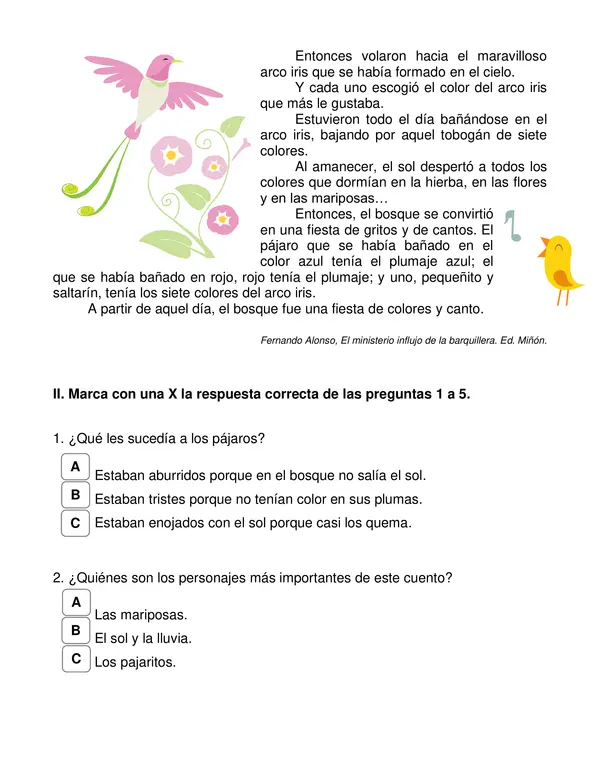 Evaluación "Cuento" Segundo año básico.