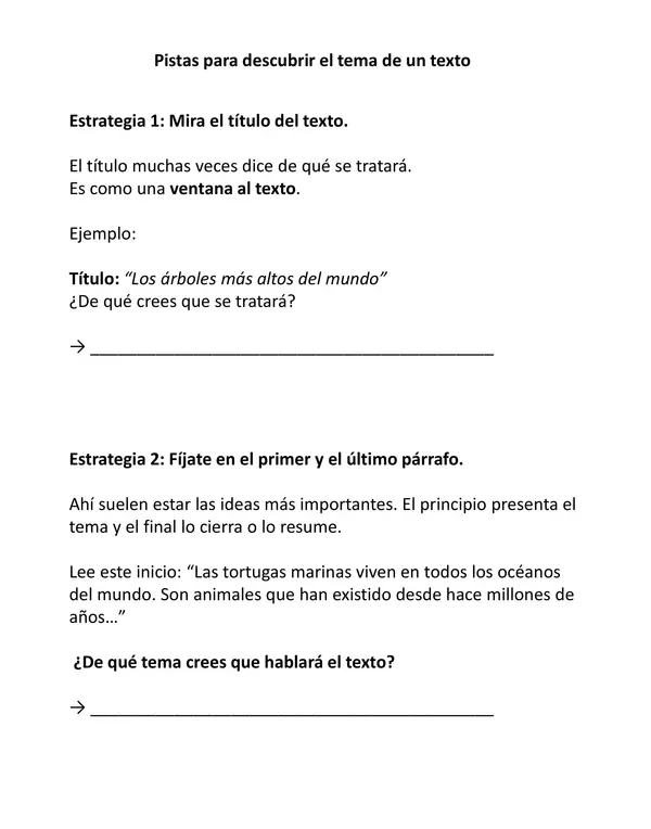 Cuadernillo Comprensión de Lectura: Tema, propósito y mensaje de un texto