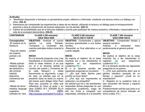 Planificación Clase a Clase: Junio | Lenguaje y Comunicación 8° Básico