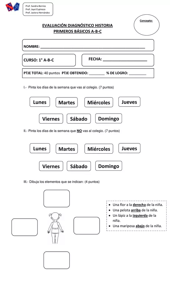 Evaluación diagnóstica Historia 1° básico
