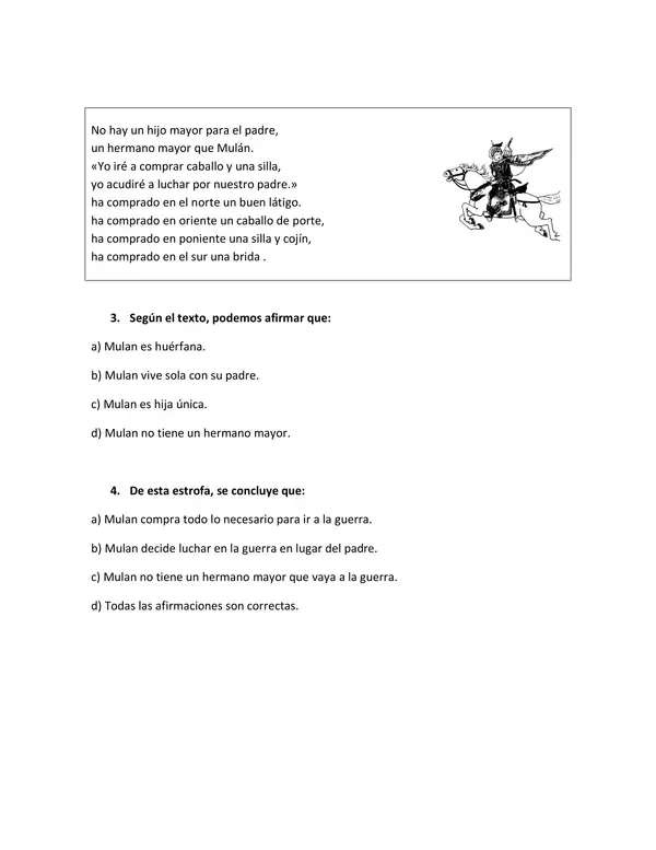Guía de Lectura del Poema "Hua Mulan"SEPTIMO, LENGUAJE