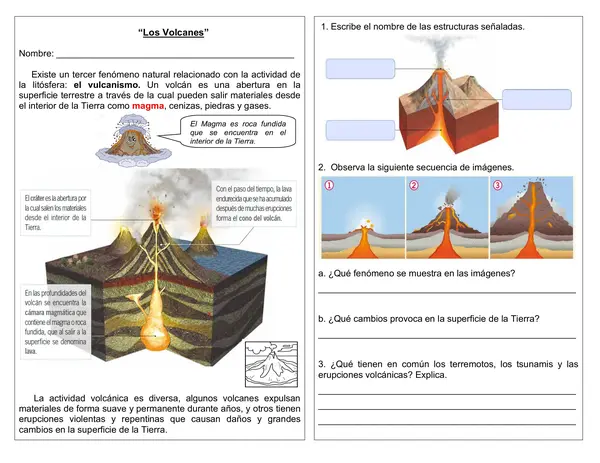 Guía de ciencias 4° año "Los volcanes (vulcanismo)"