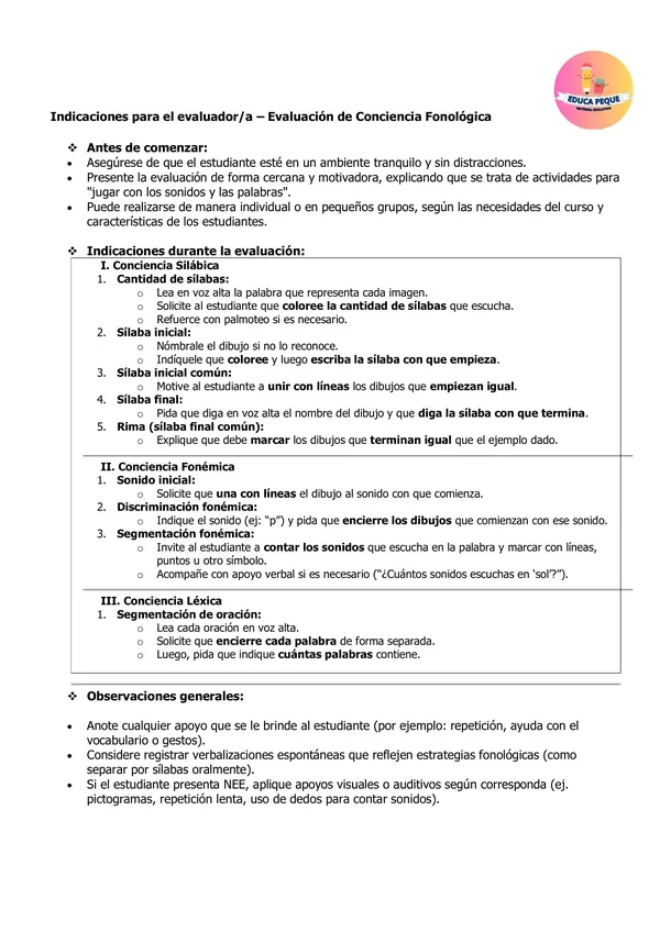 Prueba de conciencia fonologica kinder