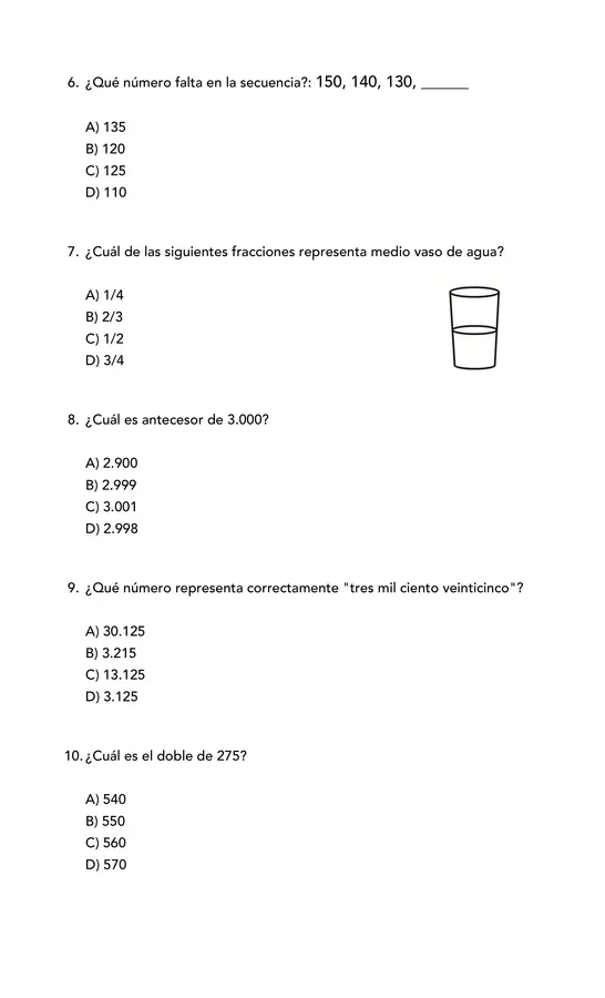 3° Ensayo SIMCE Matemáticas Cuarto Básico