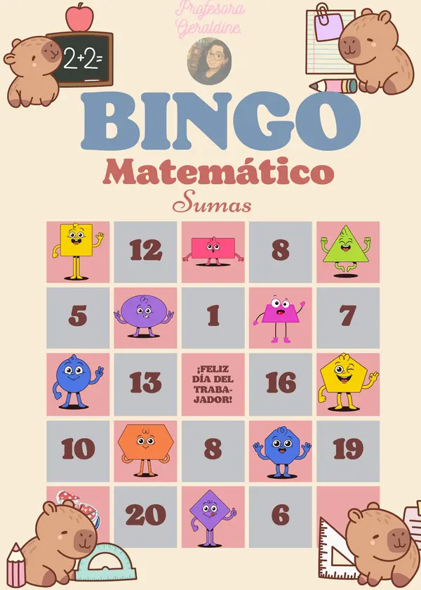 Bingo de sumas hasta el 20