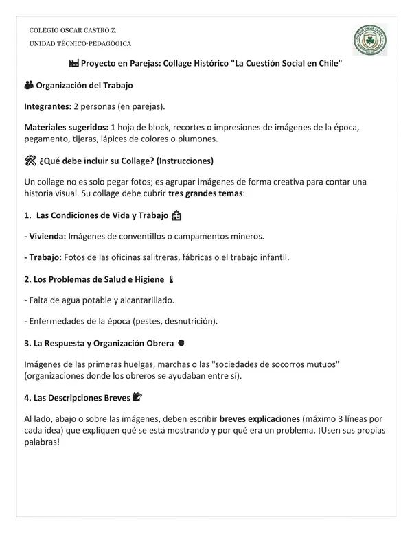 Pauta para collage histórico sobre la Cuestión social