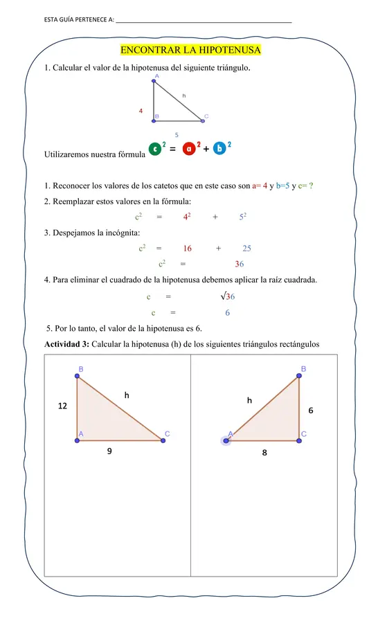 Guión didáctica teorema de Pitágoras