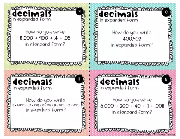 Decimal numbers in expanded and standard form task cards 