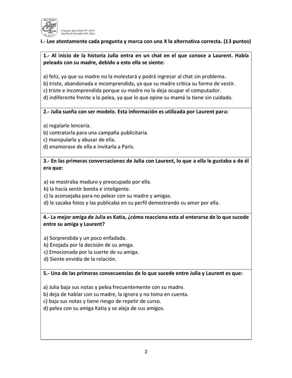 Evaluación Lectura Complementaria "Mala Conexión"