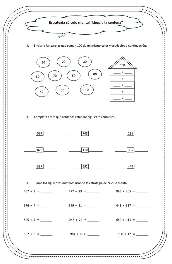 Llega a la centena (cálculo mental)