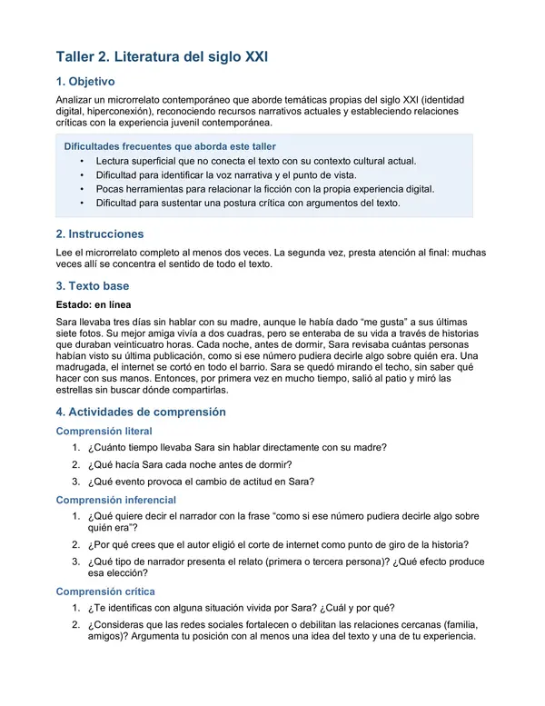 Taller de apoyo - Reportaje, lectura del siglo XXI, ensayo, textos discontinuos e informativos. 