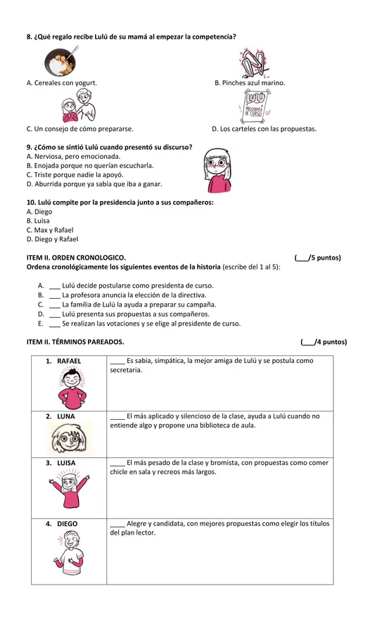 EVALUACIÓN PLAN LECTOR: LULÚ QUIERE SER PRESIDENTA