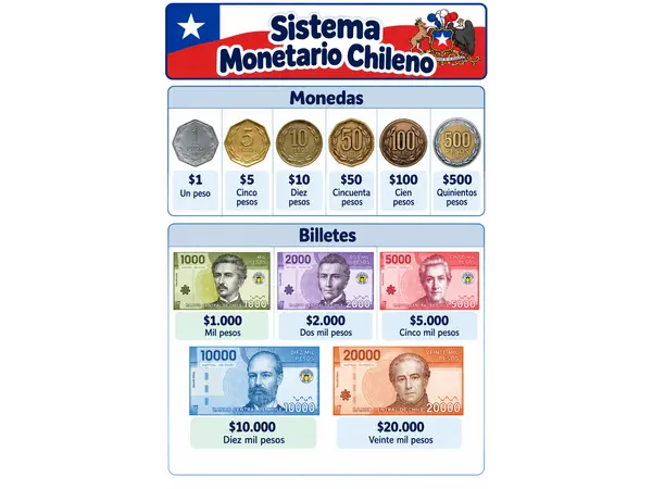 Poster sistema monetario Chileno.
