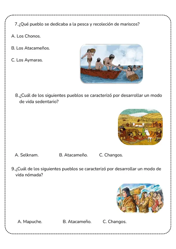 Evaluación o prueba "los pueblos originarios de Chile " Segundo básico Historia