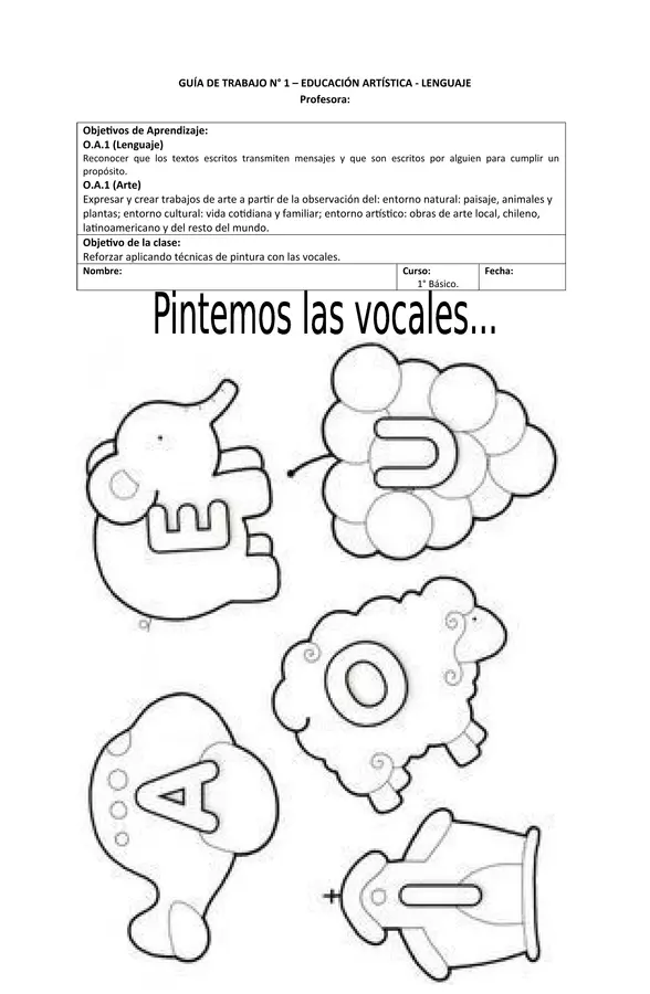 Guías de Vocales para Ed. Artística.