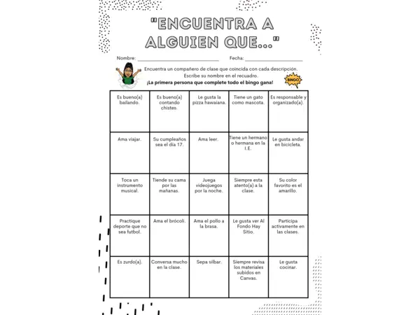 REGRESO A CLASES: BINGO DE LA AMISTAD EDITABLE