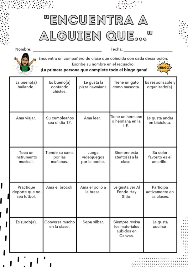 REGRESO A CLASES: BINGO DE LA AMISTAD EDITABLE