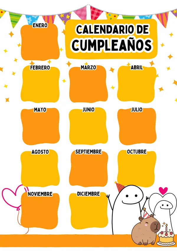 Calendario mensual de cumpleaños 