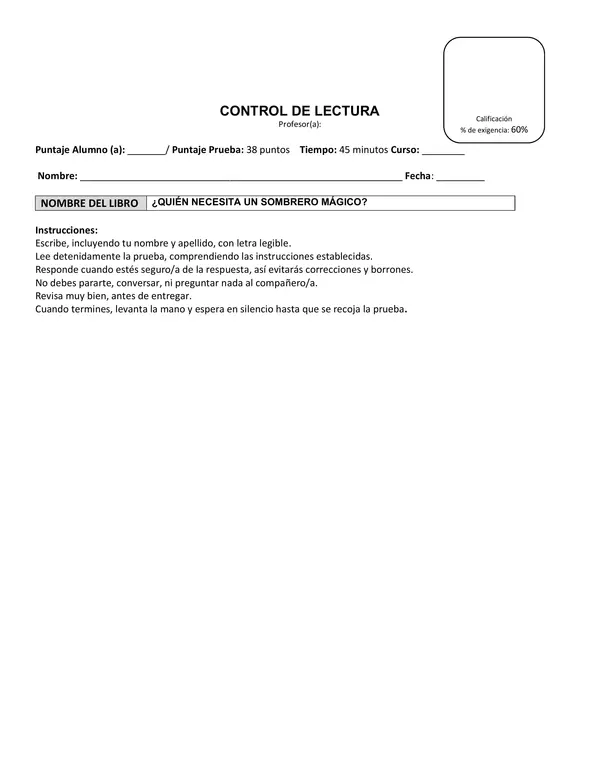 Evaluación Libro ¿QUIÉN NECESITA UN SOMBRERO MÁGICO?