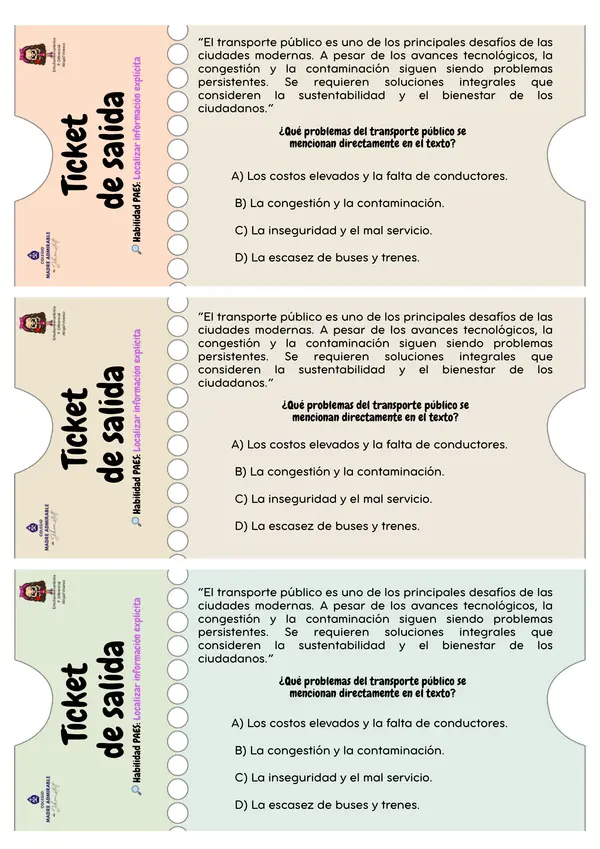 🎟️ Tickets de Salida PAES Lenguaje – Habilidades de Localizar, Interpretar y Evaluar