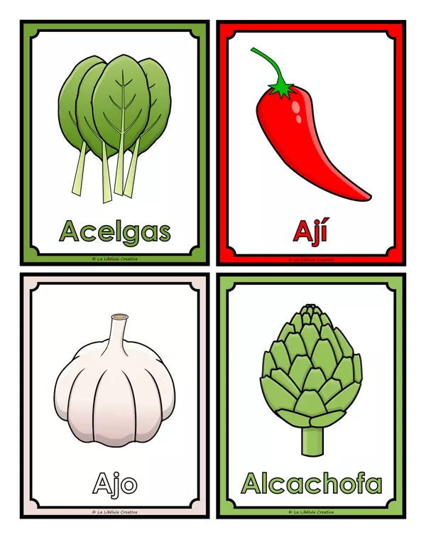 Tarjetas Ilustrativas Verduras Comida