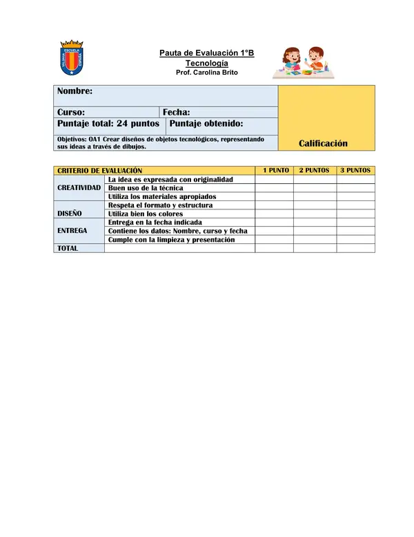 Pauta de observación Tecnología 1°B 