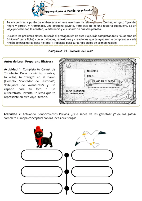 Guía de Lectura: "Historia de una gaviota y del gato que le enseñó a volar"