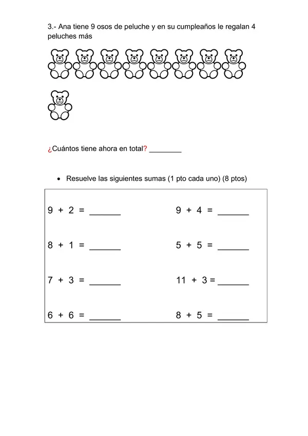 Evaluación de matemática Primero básico 