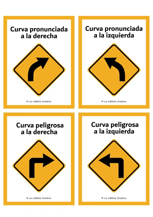 Tarjetas Ilustrativas Señales de tránsito Preventivas Color BW