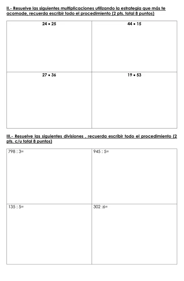 Evaluación Matemática 5° Básico – Multiplicación y División (OA 3 y OA 4)