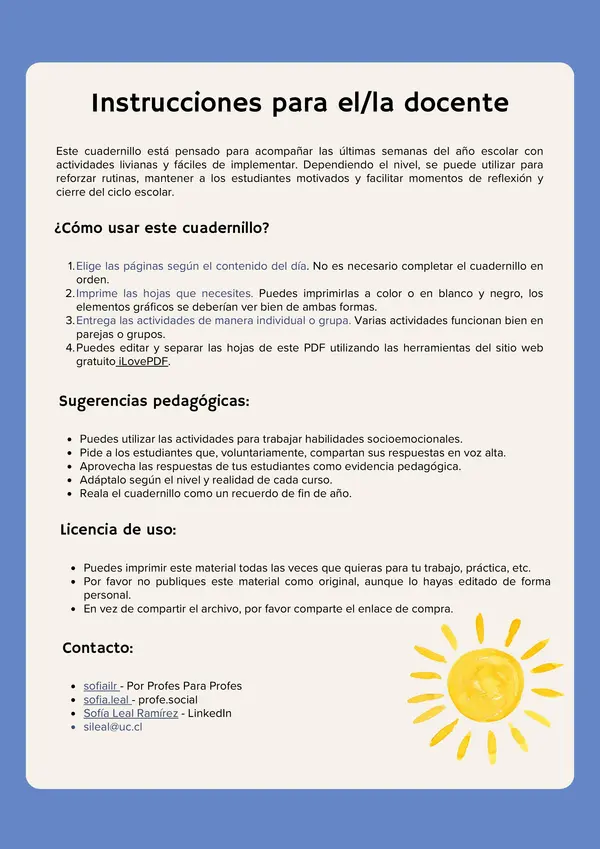 Cuadernillo: Últimas semanas de clases