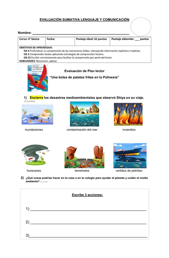 Prueba de plan lector "Una bolsa de patatas fritas en la Polinesia"