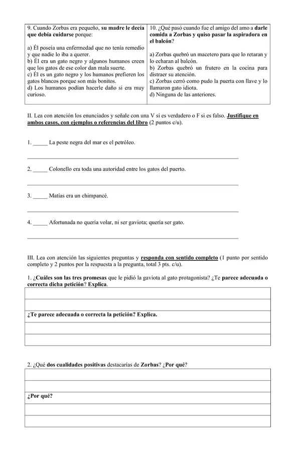 5to - Prueba del libro Historia de una gaviota 