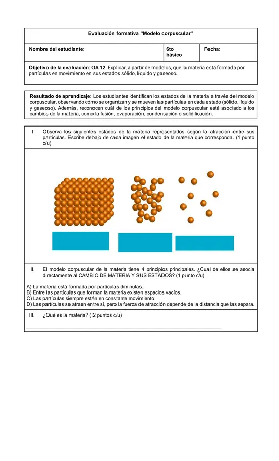 Evaluación formativa "Modelo corpuscular"