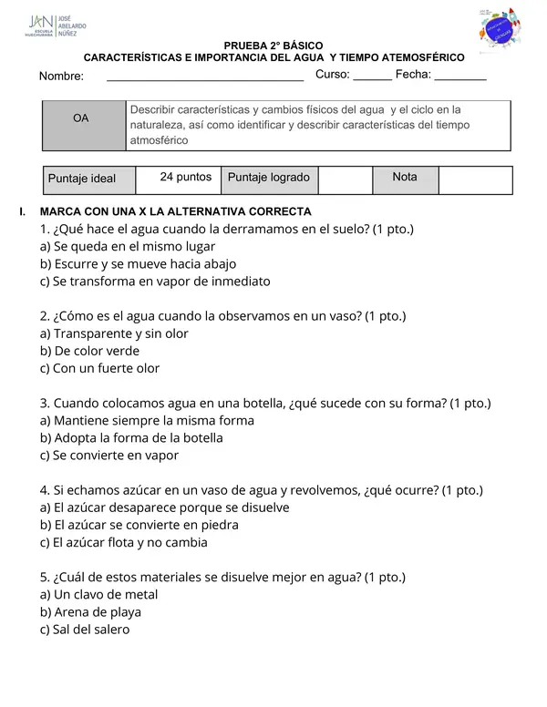 Prueba de agua y tiempo atmosférico