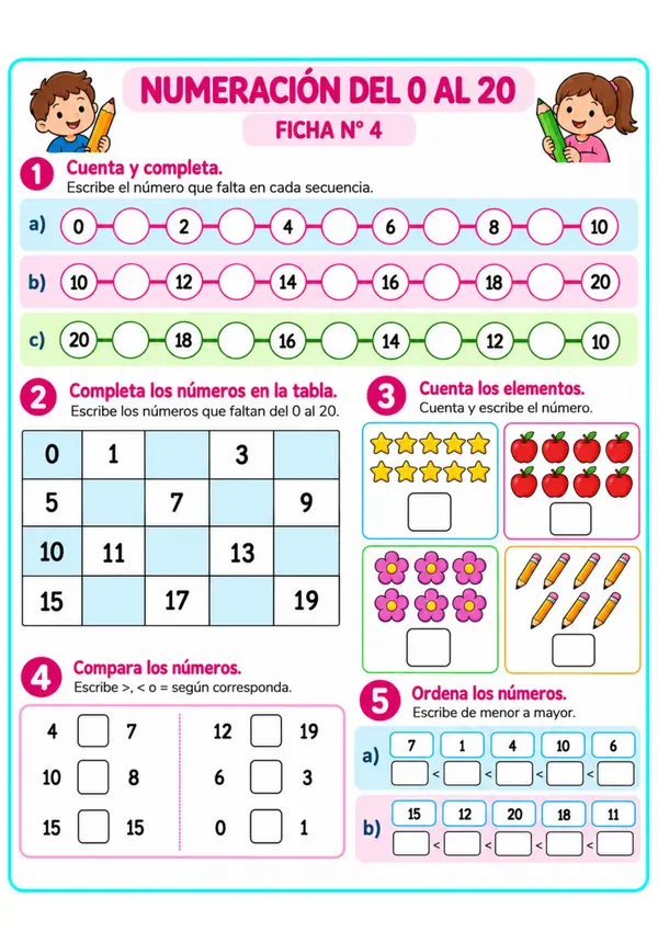 Fichas de Numeración del 0 al 50