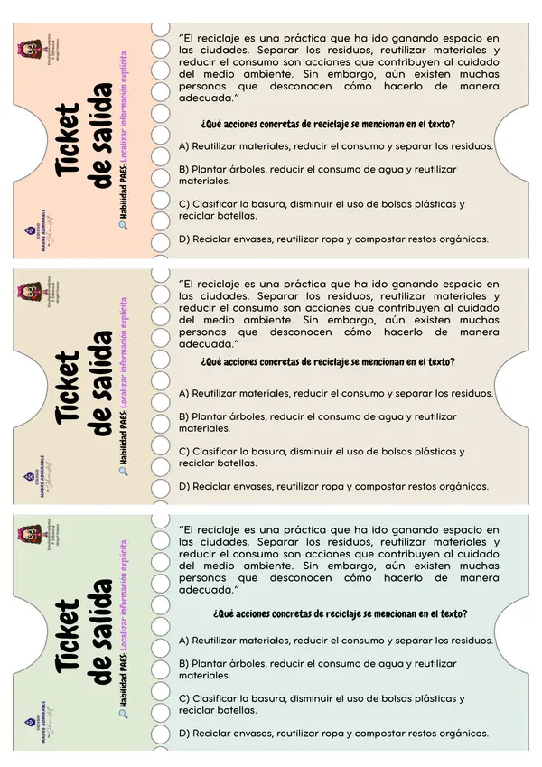 🎟️ Tickets de Salida PAES Lenguaje – Habilidades de Localizar, Interpretar y Evaluar
