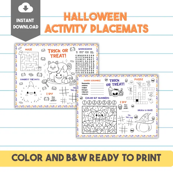 Placemats de Halloween en Inglés | Halloween Activity Placemats 