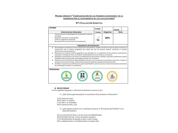 Evaluación primeras civilizaciónes