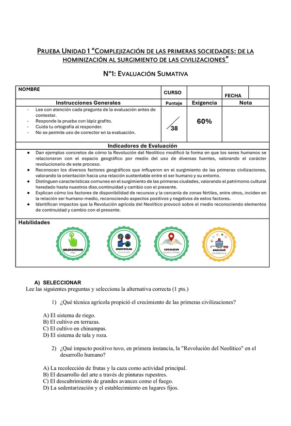 Evaluación primeras civilizaciónes