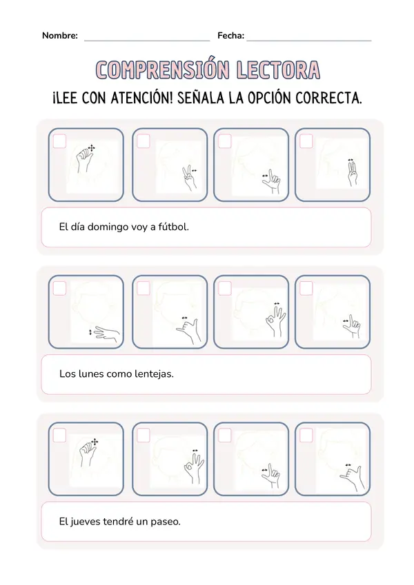 Comprensión lectora imágenes y señas