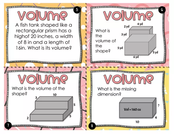 Task Cards Volume rectangular prisms