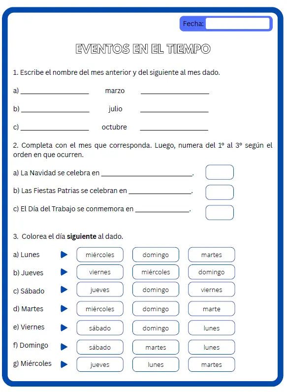 1° básico - Pack fichas de aprendizaje "Ubicación temporal"