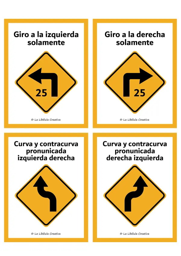 Tarjetas Ilustrativas Señales de tránsito Preventivas Color BW